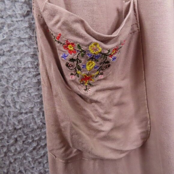 POL Women Boho Embroidered Tan Fringe Trimmed Knit Open Cardigan Duster Cover Up - Picture 4 of 14